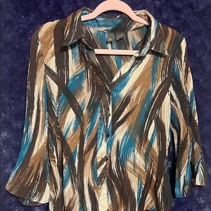 Elegant Women's Button Down Shirt in Blue and Brown